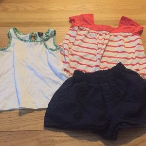 Girl’s 2 summer shirts a 1 summer pull-on shorts.